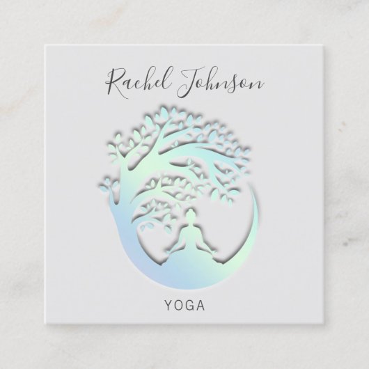 Yoga Classes School Private Instructor Logo Grey Vierkante Visitekaartje (Voorkant)