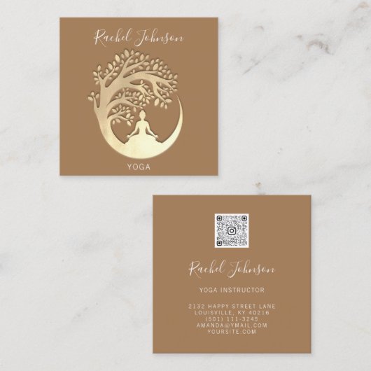 Yoga Classes School Private Instructor Qr Gold Vierkante Visitekaartje (Voorkant / Achterkant)
