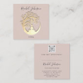 Yoga Classes School Private Instructor QrCode Roos Vierkante Visitekaartje (Voorkant / Achterkant)