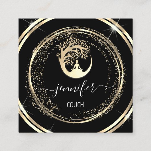 Yoga Couch Therapist Mindfullness QR CODE Black Vierkante Visitekaartje (Voorkant)