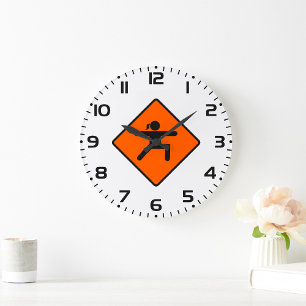 Yoga Crossing Sign Warrior Pose Stick Figuur Grote Klok