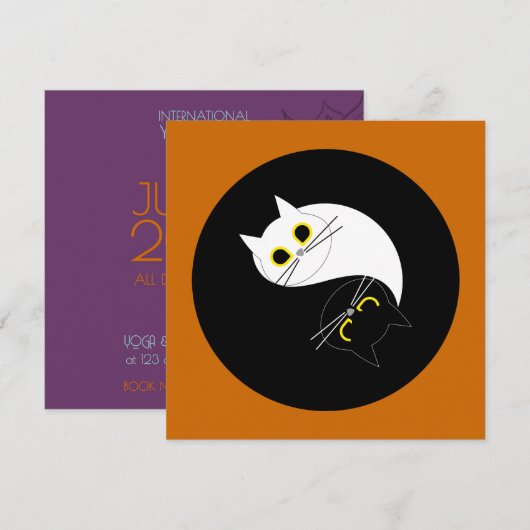 YOGA DAY STUDIO INVITATION - Funny Cat Card (Devant / Derrière)