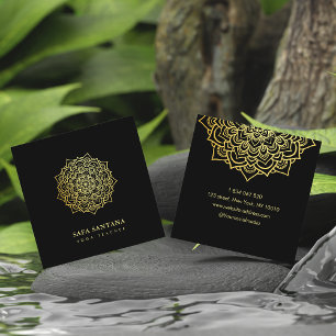 Yoga Docent Zwart & Goud Mandala Vierkante Visitekaartje