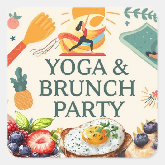 Yoga en brunch vierkante sticker (Voorkant)