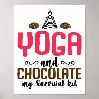 Yoga en chocolade mijn overlevingskit - Tahirt gra Poster