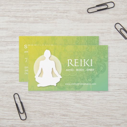 Yoga et cartes de visite de Reiki (Devant/Arrière en situation)