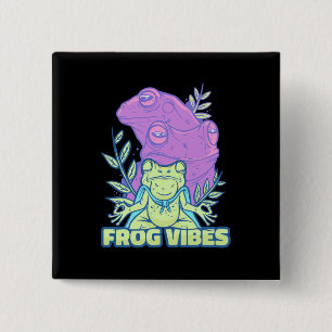 Yoga Frog Vibes Vierkante Button 5,1 Cm