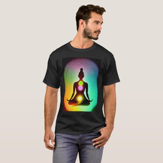 Yoga Girl Vrouw Sun Salutation Meditation Chakra T-shirt (Voorkant volledig)