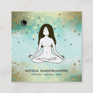 *~* Yoga Goddess Celestial Moon Magic Boho Blauwgr Vierkante Visitekaartje