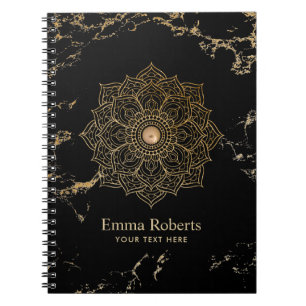 Yoga Gold Lotus Mandala  zwarte goudmarmer Notitieboek