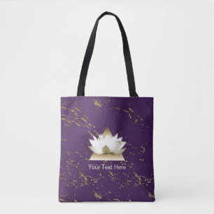 Yoga Gold Lotus Trendy Paars & Gold Marble Tote Bag