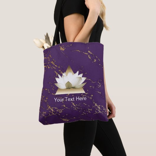 Yoga Gold Lotus Trendy Paars & Gold Marble Tote Bag (Dichtbij)