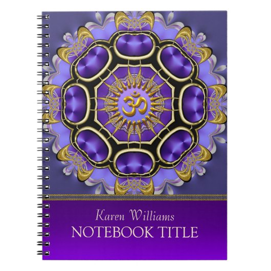 Yoga Golden Om Paars Fractal Mandala Notitieboek (Voorkant)