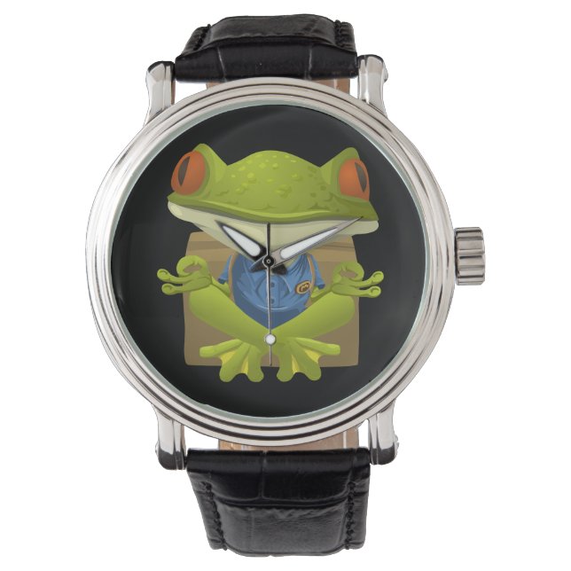 Yoga Grenouille Montre Vintage Cuir Strap Noir (devant)