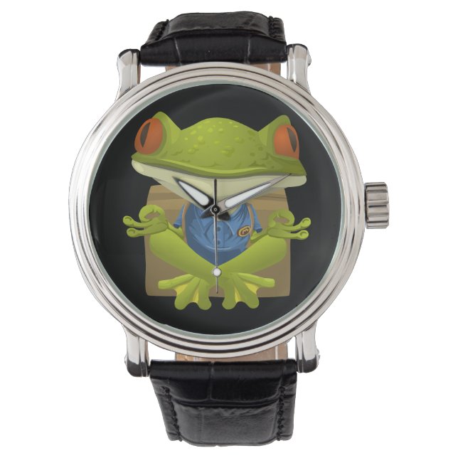 Yoga Grenouille Montre Vintage Cuir Strap Noir (devant)