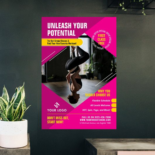 Yoga Gym Lessen Girly Roze Moderne Marketing Foto Poster
