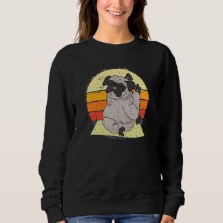 Yoga Hond Pug Zonsondergang Retro Vintage Meditati Trui