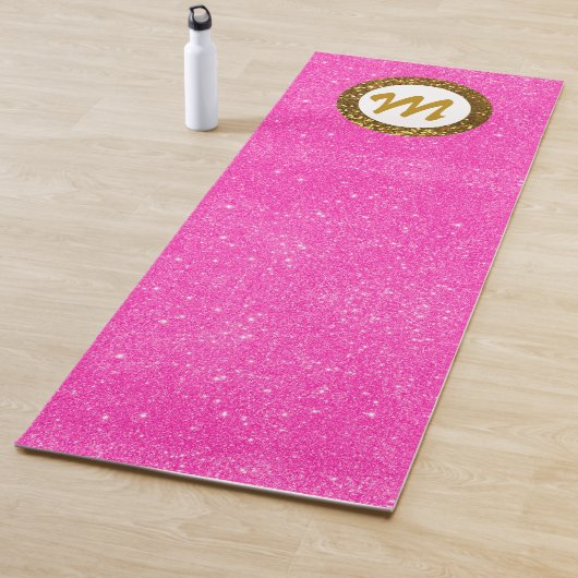 Yoga Hot Roze Glitter Girly Monogram Goud Glitter Yogamat (In situ)