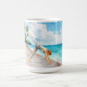 Yoga-houding aan het strand koffiemok