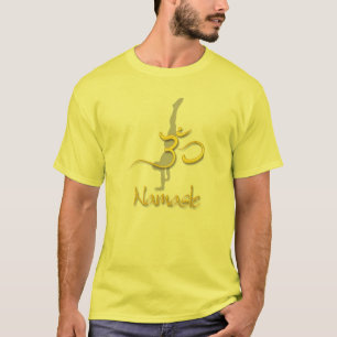 Yoga-houding handstand, om namaste gele t-shirts