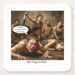 Yoga in de hel. vierkante kartonnen onderzetter