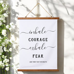 Yoga Inademen Uitademen Zwart Wit Moed Quote Hangend Wandkleed