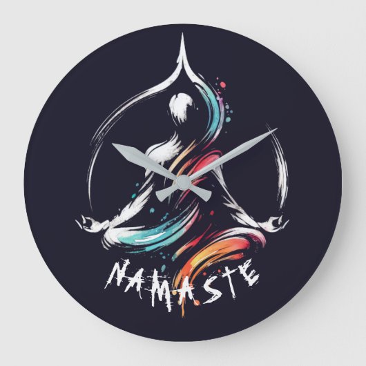 Yoga Instructeur Lotus Meditatie Pose Brushstrokes Grote Klok (Voorkant)