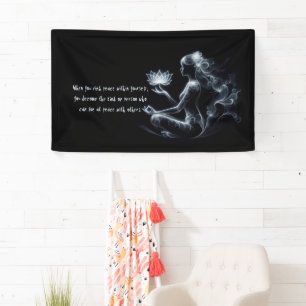 Yoga Instructeur Lotus Meditatie Pose Gloeiende Mi Spandoek