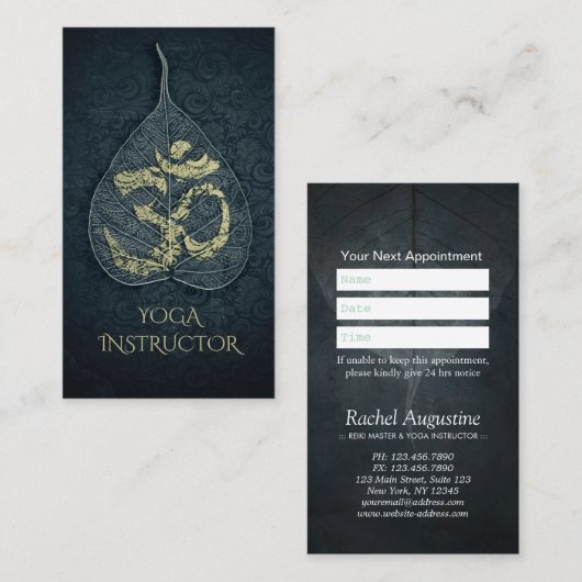 Yoga Instructor Appointment Bodhi Leaf OM Symbol Afsprakenkaartje (Voorkant / Achterkant)