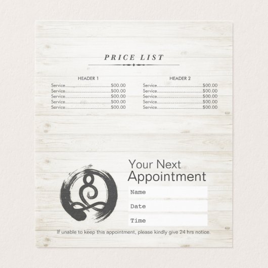 Yoga Instructor Bodhi Leaf Price List Benoeming Visitekaartjes (Binnenkant ongevouwen)