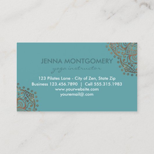 Yoga Instructor Boho | Elegant Blauwgroen Gold Man Visitekaartje (Achterkant)