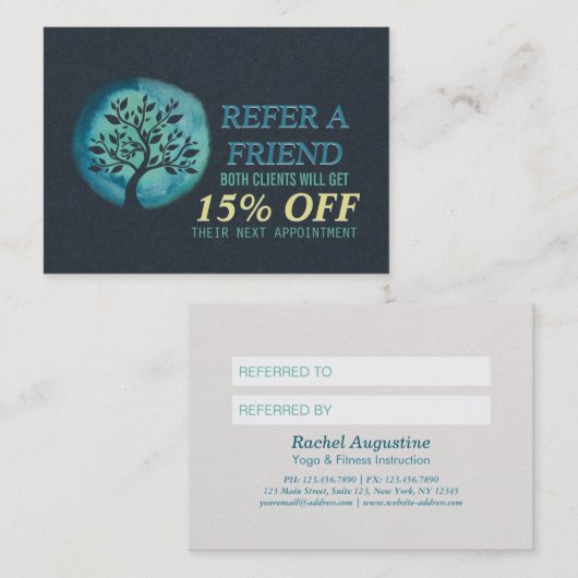 YOGA Instructor Carte de référence Chic Black Turq (Devant / Derrière)