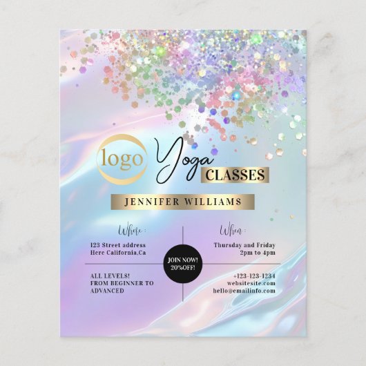 Yoga Instructor Classes Logo Holographic Opal Flyer (Voorkant)