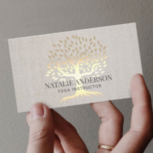 Yoga Instructor Gold Life Tree Linen Visitekaartje
