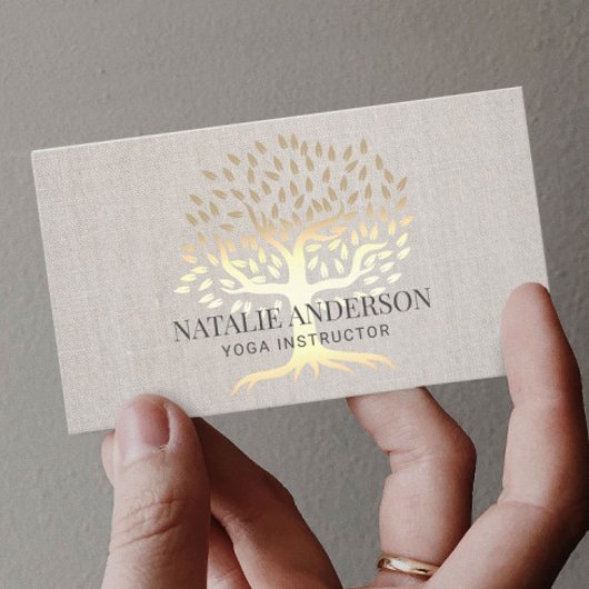 Yoga Instructor Gold Life Tree Linen Visitekaartje