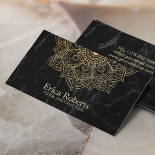 Yoga Instructor Gold Lotus Mandala Black Marble Visitekaartje