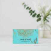 Yoga Instructor Gold Lotus Mandala Turquoise Visitekaartje (Staand voorkant)