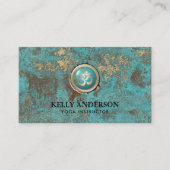 Yoga Instructor Gold Om Symbol Elegant Turquoise Visitekaartje (Voorkant)