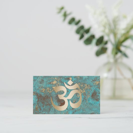 Yoga Instructor Gold Om Symbol Turquoise Visitekaartje (Staand voorkant)