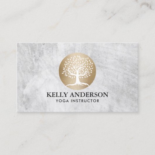 Yoga Instructor Gold Tree Logo Pilates Visitekaartje (Voorkant)
