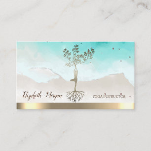 Yoga Instructor Gold Tree Women Silhouette Visitekaartje