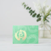 Yoga Instructor Green Gold Meditation Pose ZEN OM Afsprakenkaartje (Staand voorkant)
