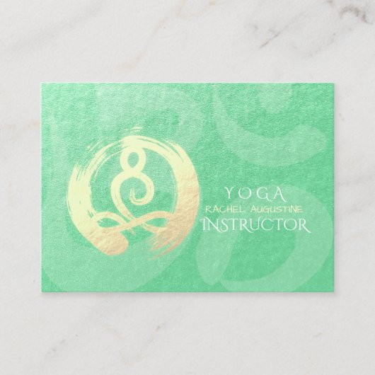 Yoga Instructor Green Gold Meditation Pose ZEN OM Afsprakenkaartje (Voorkant)