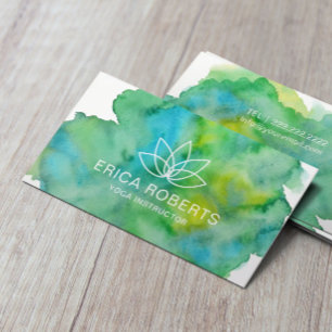 Yoga Instructor Lotus Floral Logo Waterverf Visitekaartje