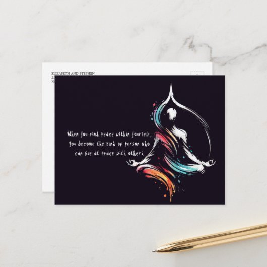 Yoga Instructor Meditatie Pose Brush Stroke Quote Briefkaart (Voorkant / Achterkant in situ)