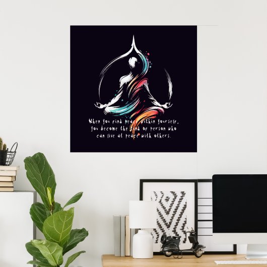Yoga Instructor Meditatie Pose Brush Stroke Quote Poster (Thuiskantoor)