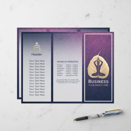 YOGA Instructor Meditation Pose Bodhi Leaf TriFold (Voorkant / Achterkant in situ)