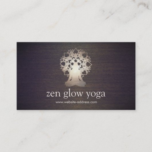 Yoga Instructor Meditation Pose Lotus Mandala Wood Visitekaartje (Voorkant)