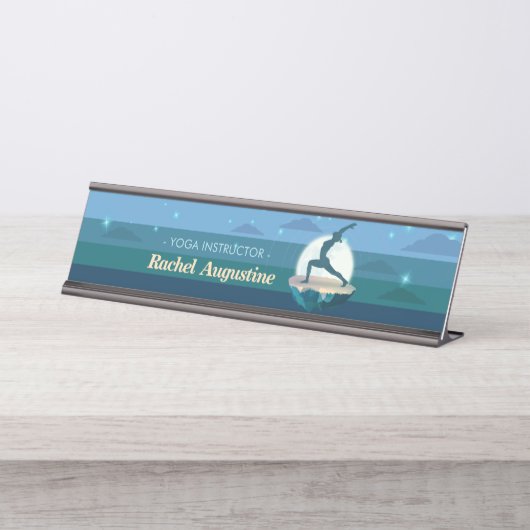 Yoga Instructor Meditation Pose Moon Flying Island Bureau Naambordje (Voorkant)