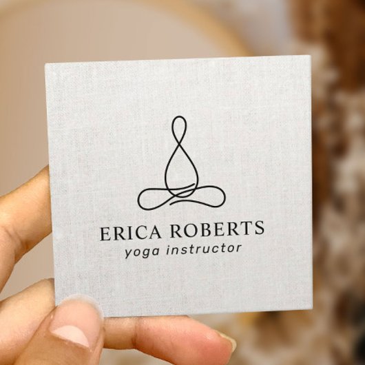 Yoga Instructor Minimalist Line Logo Elegant Linen Vierkante Visitekaartje